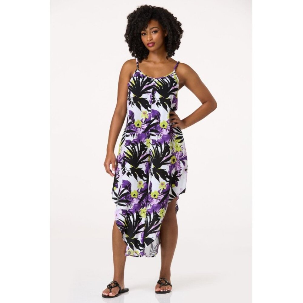 CATO Bead Strap Tropical Genie Jumpsuit 🌴 Purple Floral - S
